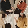 thumbnail image 4 of Haut Blouse Chemise à Manches Longues Décontracté pour Femmes à Col Noué Papillon P-4TG, 4 of 5