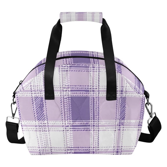 Purple-white Plaid Insulated Lunch Bag Reusable Quilted Lunch Box Waterproof Leakproof Lunch Container