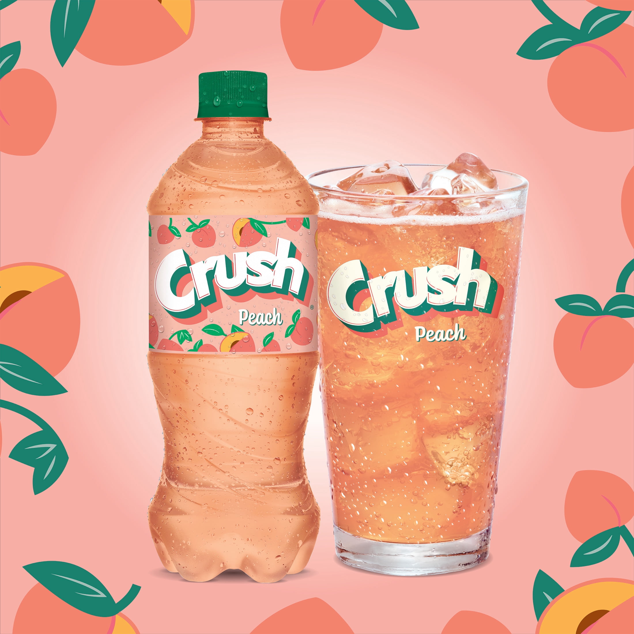 (3 pack) Crush Caffeine Free Peach Soda Pop, 20 fl oz, Bottle