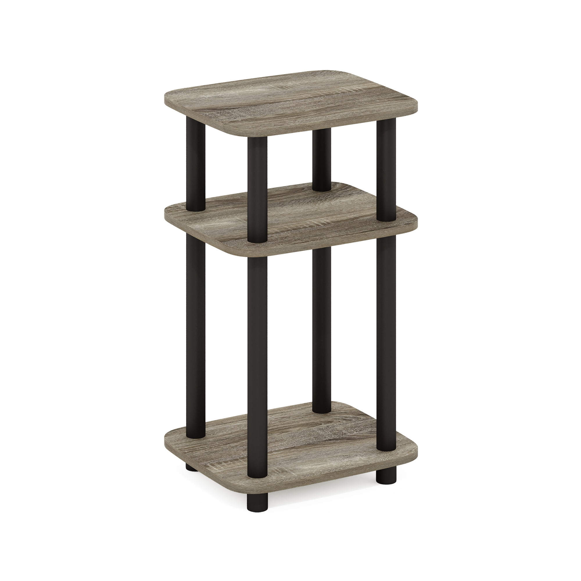 Furinno Just 3-Tier Turn-N-Tube Curve End Table, Side Table, 1-Pack, French Oak/Black