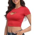 thumbnail image 5 of HDE Women's Heart Cut Out Crop Top Short Sleeve T Shirt Red - M, 5 of 6