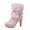 Pink, variant on Fall Boots for Women Artificial PU Medium Fluff Warm Bowknot Platform Thick Heel High Heel White Pink Snow (White, 8)