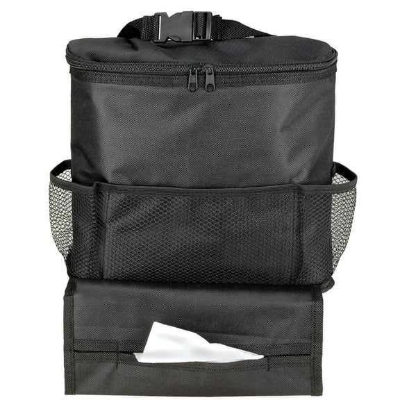 Backseat Cooler Organizer - Universal Fit Car Seat Travel Bag with Full Size Tissue Box Holder, Clip Fastener - Fits Most Vehicles, Keeps Items Cold - 12.375” x 4.5” x 22”