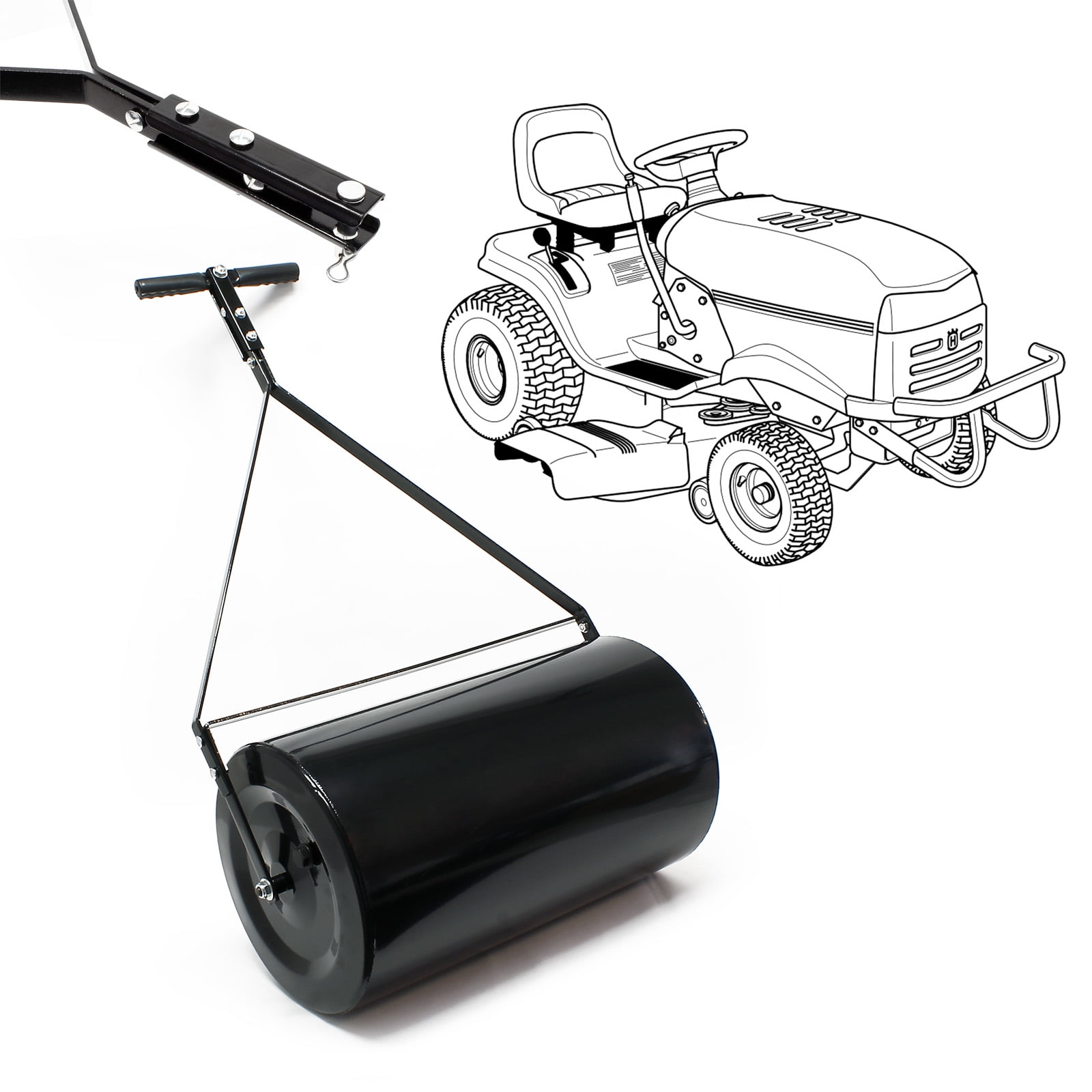 Combination Push/Tow Lawn Roller with Easy-Turn Plug, 14 by 24" 60L/16 GALLON,for Garden, Farm, Park, Black,