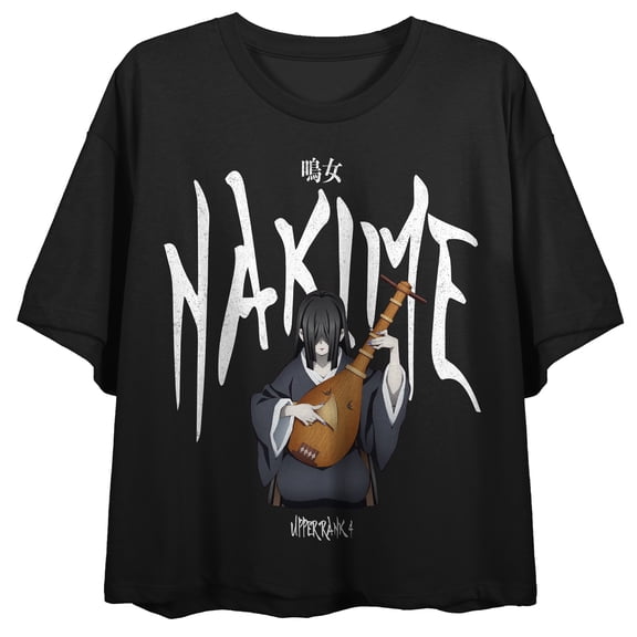 Demon Slayer Nakime With Kanji Text Women's Black Cropped Tee-Large