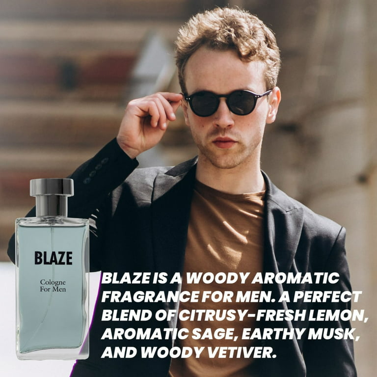 NovoGlow Blaze Eau de Parfum Cologne for Men With Luxurious Suede Pouch -  Marine Breeze, Sandalwood And Sensual Musk Wood Notes– 100ml – 3.4 oz –  Great Gift For Men 