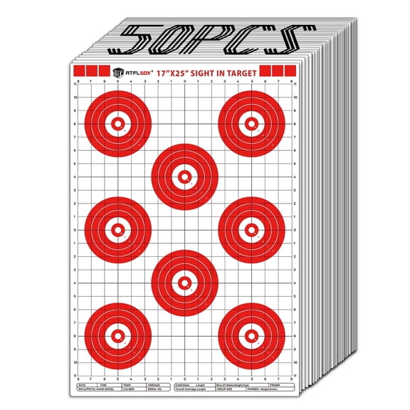 ATFLBOX Sight in Shooting Range Paper Target, 17X25 inch Paper Red Bullseye Shooting Targets