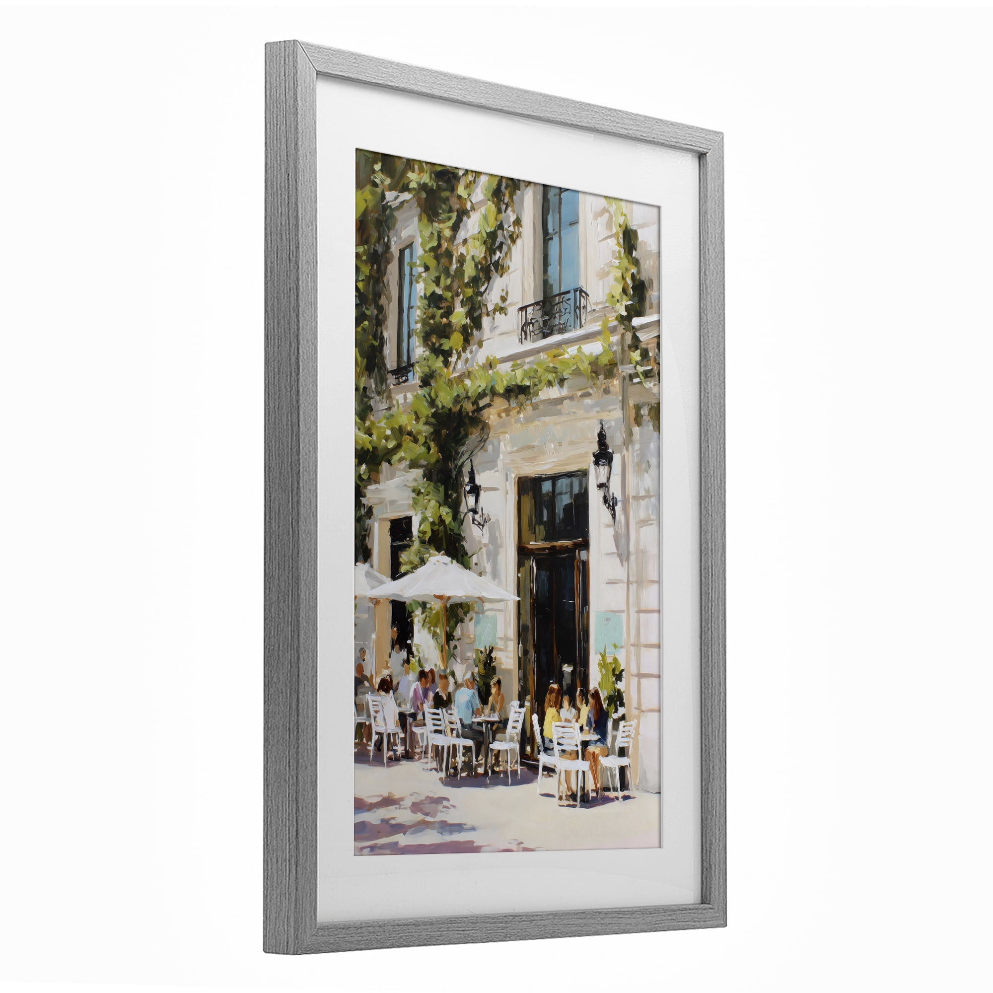 Stupell Industries Streetside Cafe Terrace with Ivy Gray Framed Print Under Glass, design by Petal Prints Design