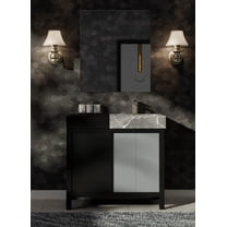 Zilara 36 in W Black and Grey Vanity, Castle Grey Marble Top, Faucet Set and 30 in Mirror