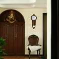 thumbnail image 2 of Modern Grandfather Brown Oval Pendulum Wood-Looking Plastic Wall Clock for Living Room, Kitchen, or Dining Room, 2 of 7