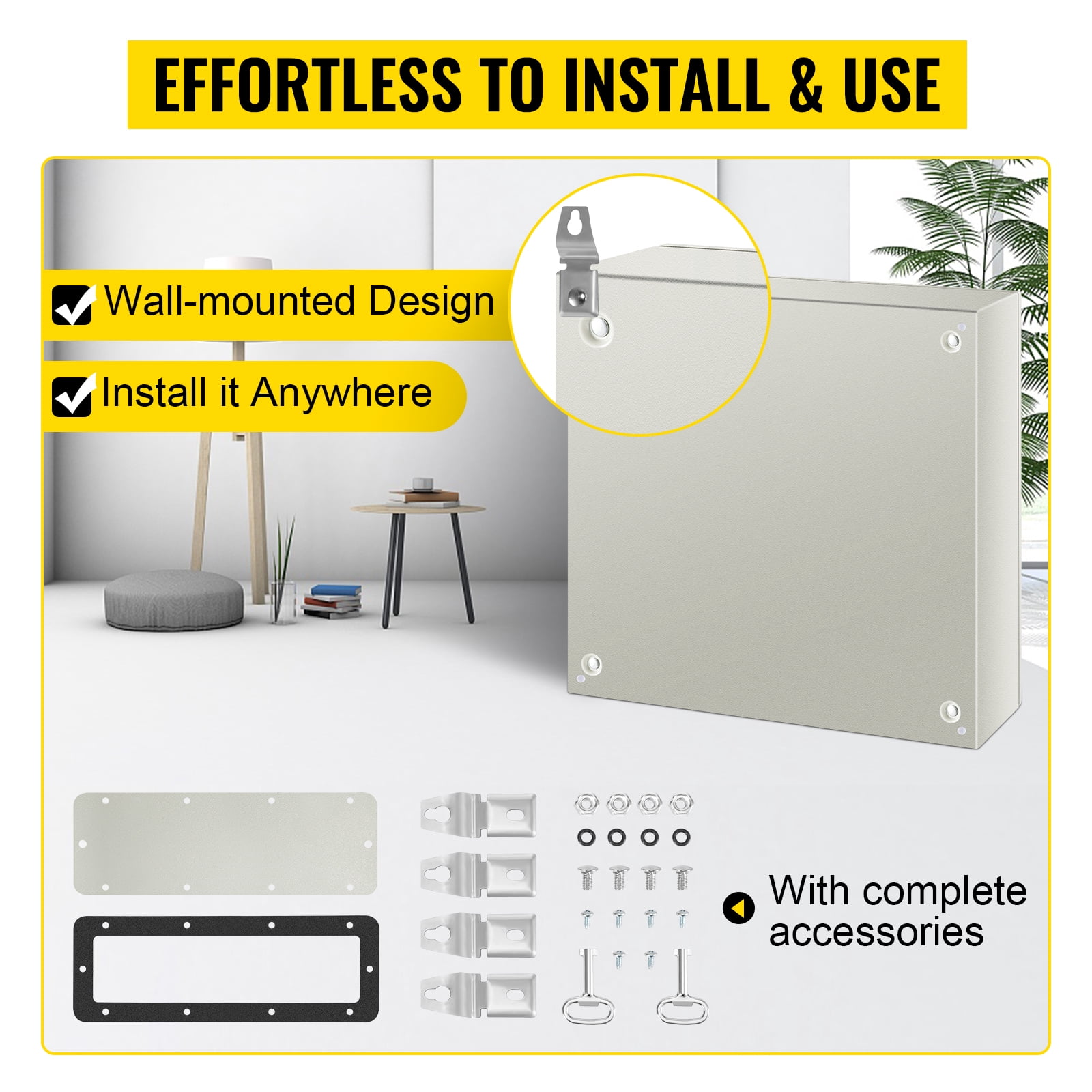 VEVOR Steel Electrical Enclosure Box – 24x24x8 Inch, IP66 Weatherproof Carbon Steel Junction Box