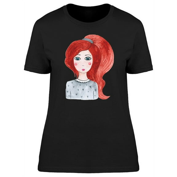 Cute Red Fashion Hair Girl T-Shirt Women -Image by Shutterstock, Female Small