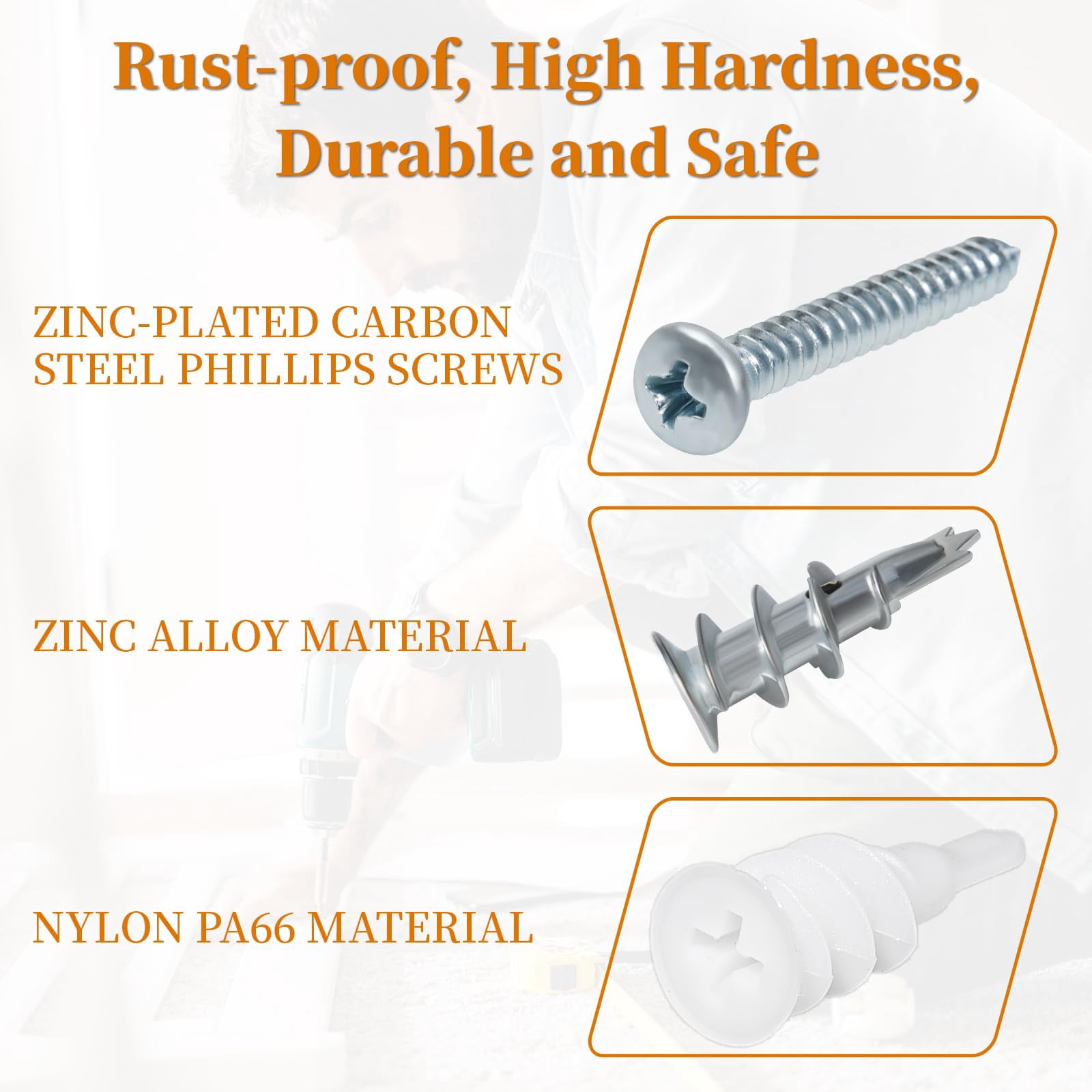 320Pcs Self Drilling Drywall Anchors and Screws Kit, 3 Sizes Nylon Wall Anchors for Hollow Walls, No Pre-Drilling Required, Holds Up to 75lbs (160 Anchors + 160 Screws)