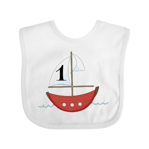 Inktastic First Birthday-1 Year Old Red Boat Boys or Girls Baby Bib