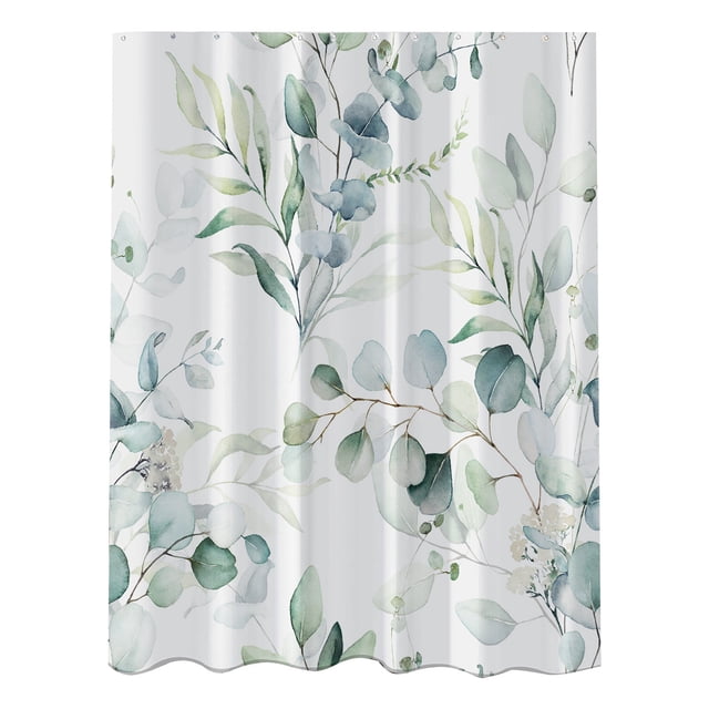 Cortina de Ducha Floral Verde, Tela de Planta Moderna, Decoración Elegante Del Baño, Pintura de Acuarela, Árbol de Eucalipto con 12 Ganchos Cortinas de Ducha para el Baño