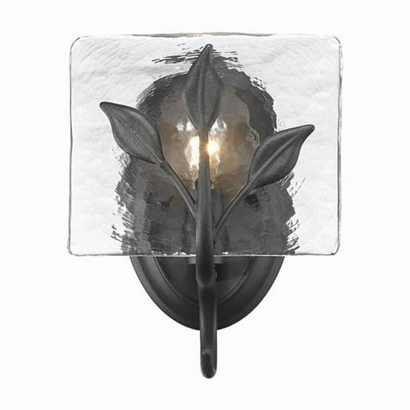 Golden Lighting 3160-1W NB-HWG Calla 1-Light Vanity Light in Natural Black with Hammered Water Glass