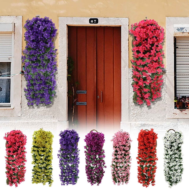 Lekihaqq Simulated Bouquets Artificial Violet Flowers Fake Hanging Plants Greenery Decor Rattan Vines for Home Garden Fence Wedding Party Wall Indoor Outdoor Decoration