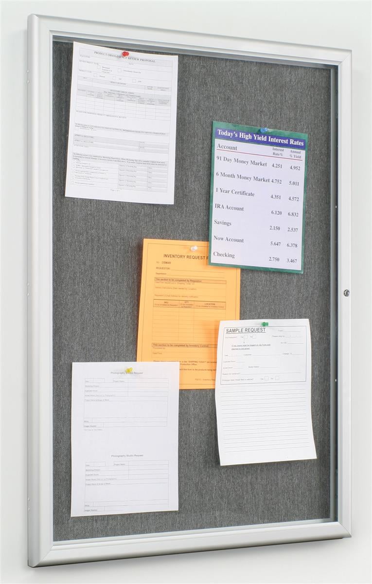 Tack Bulletin Board with a Locking Satin Aluminum Frame, a 24” x 36
