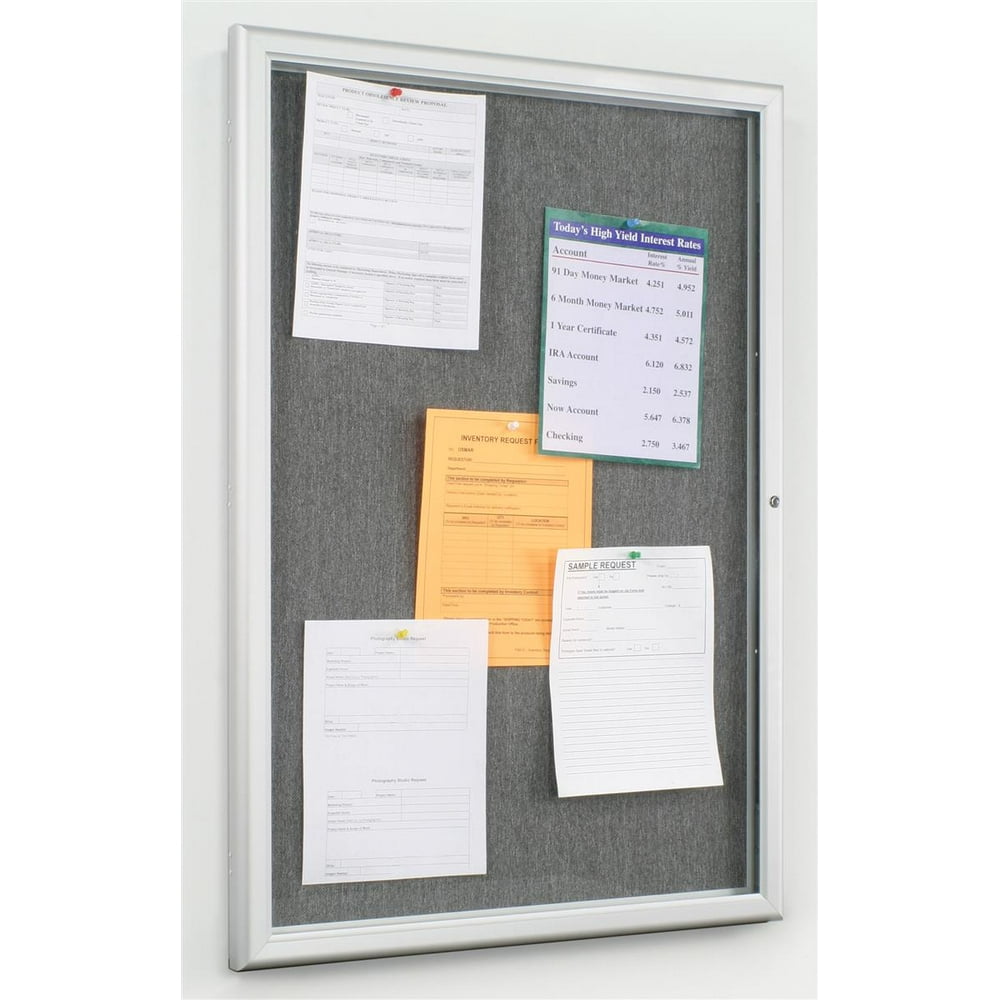 Tack Bulletin Board with a Locking Satin Aluminum Frame, a 24” x 36
