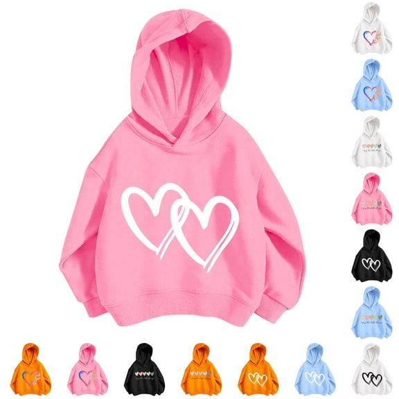 RMGVDSD Girls Sweatshirts Casual Heart Print Hoodie Pullover Kids Long Sleeve Hooded Sweatshirt Back To School Tops Fashion Clothes Trendy Sweatshirt 9-10 Years