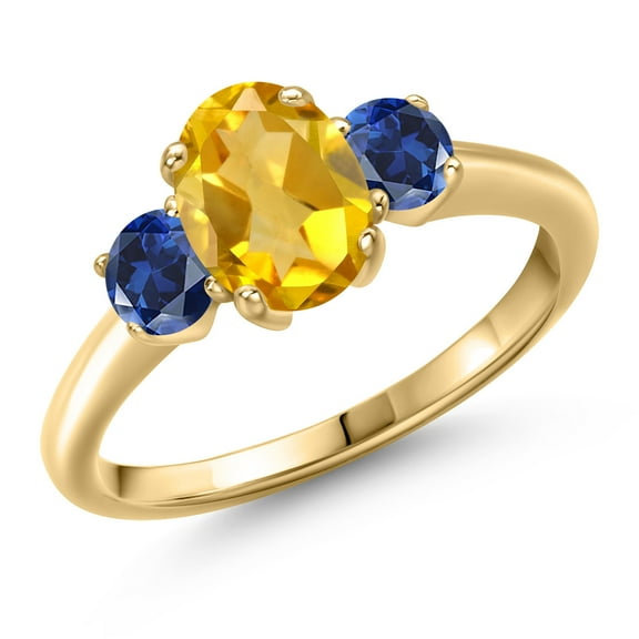 Gem Stone King 10K Yellow Gold Yellow Citrine and Blue Created Sapphire Engagement Ring for Women | 1.80 Cttw | Oval 8X6MM | Gemstone November Birthstone | Size 6