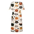 thumbnail image 6 of Domzest Womens Halloween Print Dress Short Sleeve Pumpkin Ghost Cat Graphic Midi Dress Loose Fit Crew Neck Casual Dresses with Pockets White S, 6 of 6