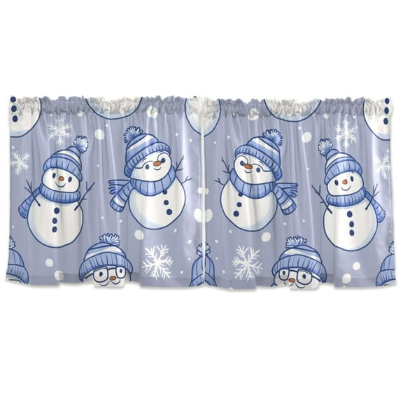 Winter Snowman Pattern Tier Curtains for Kitchen 57x24 Inch Semi Sheer Light Filtering Half Window Curtains 2 Panels