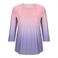 thumbnail image 4 of FNFHFY Womens 3/4 Sleeve Tops Casual Gradient Crewneck T Shirt Loose Fit Pleated Shirts Trendy Fall Tunic Blouses, 4 of 5