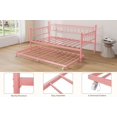 thumbnail image 4 of Daybed with Trundle – Pink Twin Metal Trundle Bed w/ Charging Station & LED Lights, Pull-Out Sofa Bed for Small Spaces, 4 of 8