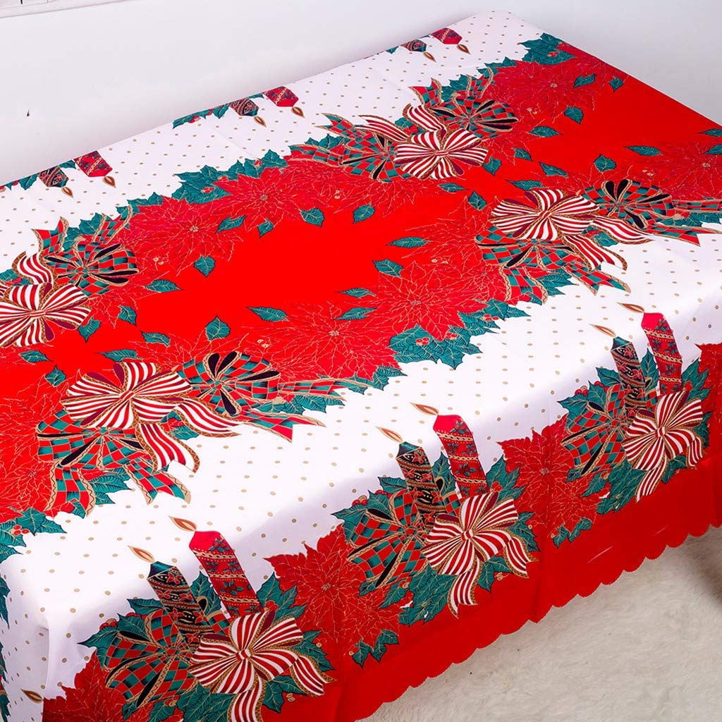 Christmas Tablecloth Christmas Scroll Printed Fabric Water Resistant