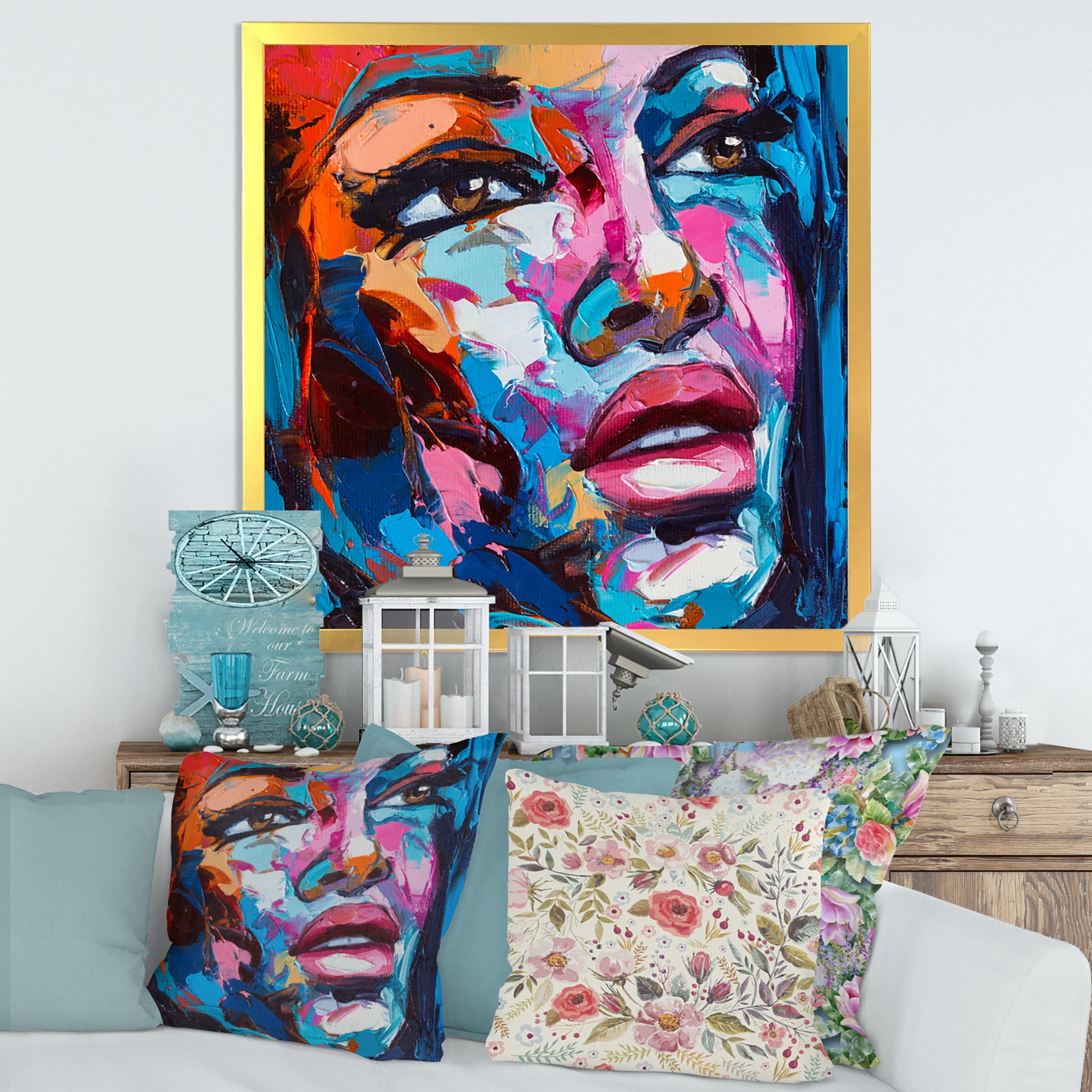 Designart 'Abstract Colorful Fantasy Portrait Of A Young Woman III' Modern Framed Art Print
