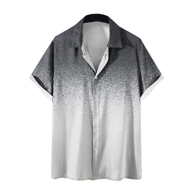 FAIWAD Men Colorblock Gradient Shirts Rolled Short Sleeve Button Down Tops Business Casual Tee Blouse