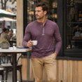 thumbnail image 4 of AZoiNM Men's Henley Neck Long Sleeve T-Shirt Soft Stretch Slim Fit 4 Button Placket Casual Top, 4 of 10