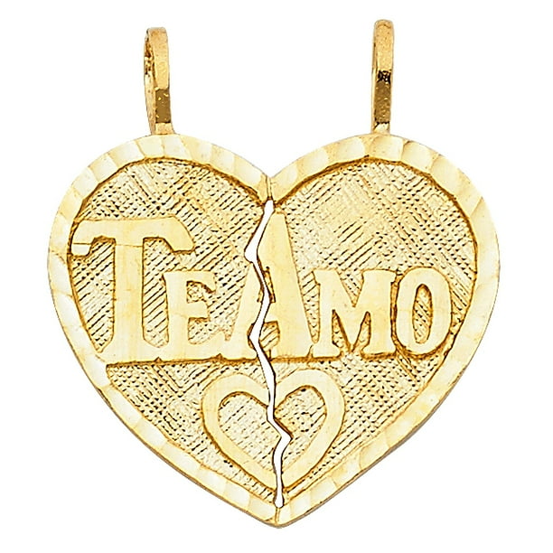Jewelry 14k Yellow Gold Te amo Love Heart 2 Piece Pendant Necklace