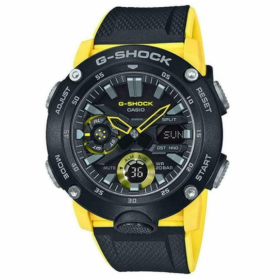 Casio G-Shock Analog-Digital World Time 200m Black/Yellow Resin Watch GA2000-1A9