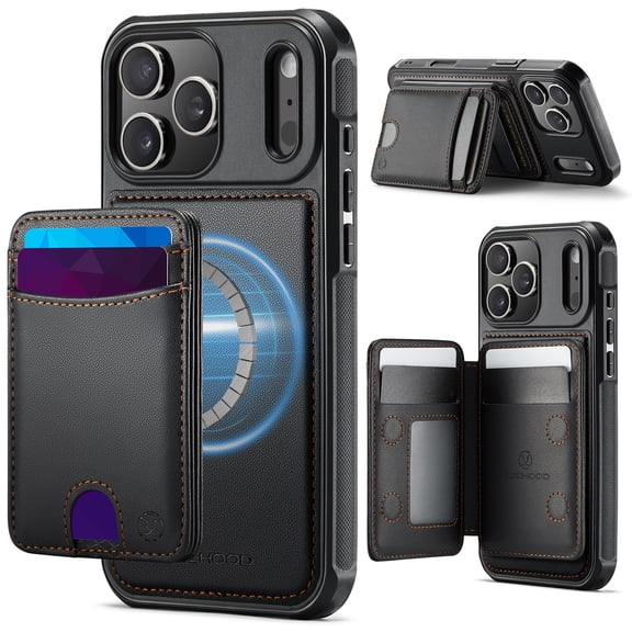 For iPhone 13 Pro Phone Case,2-in-1 Magnetic Detachable Back Flip Card Holder,Anti-Scratch PU Leather Back Design,Fit For Mag-Safe,Kickstand,Shockproof Non-Slim Durable Phone Case,Black