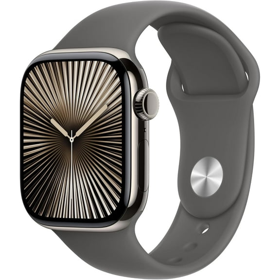 Pre-Owned Restored Apple Watch Series 10 GPS + Cellular 42mm Natural Titanium Case with Stone Gray Sport Band - M/L