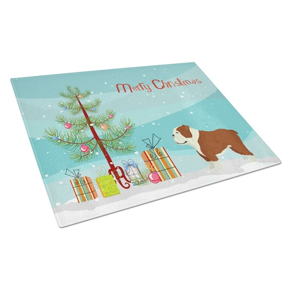 Caroline's Treasures CK3536LCB English Bulldog Christmas Tree Glass Cutting Board Large, 12H x 16W, multicolor
