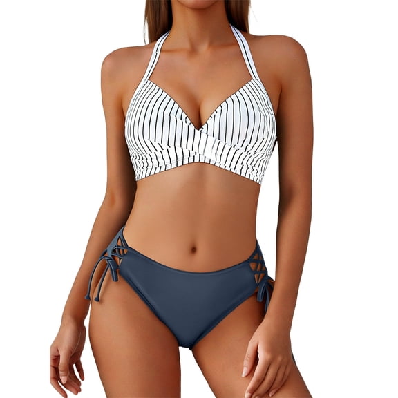 Wowcloth Two-Piece Push Up Bikini Set for Woman, High Waist V-Neck with Adjustable Drawstring for Beach Swimming and Vacation