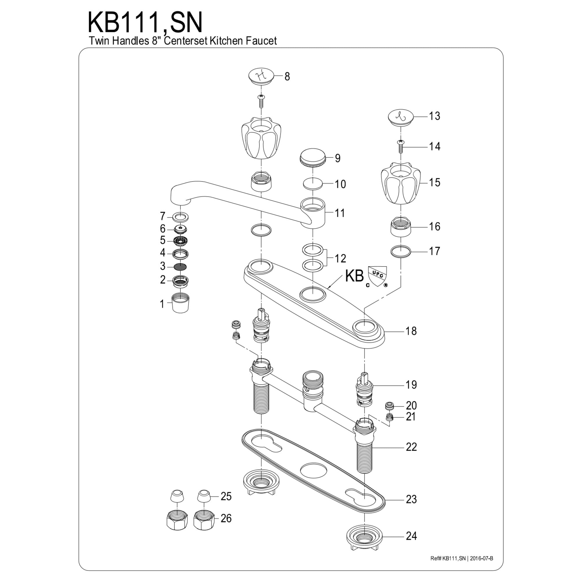 Kingston KB111 Americana Two-Handle 2-Hole 8" Centerset Kitchen Faucet in Polished Chrome