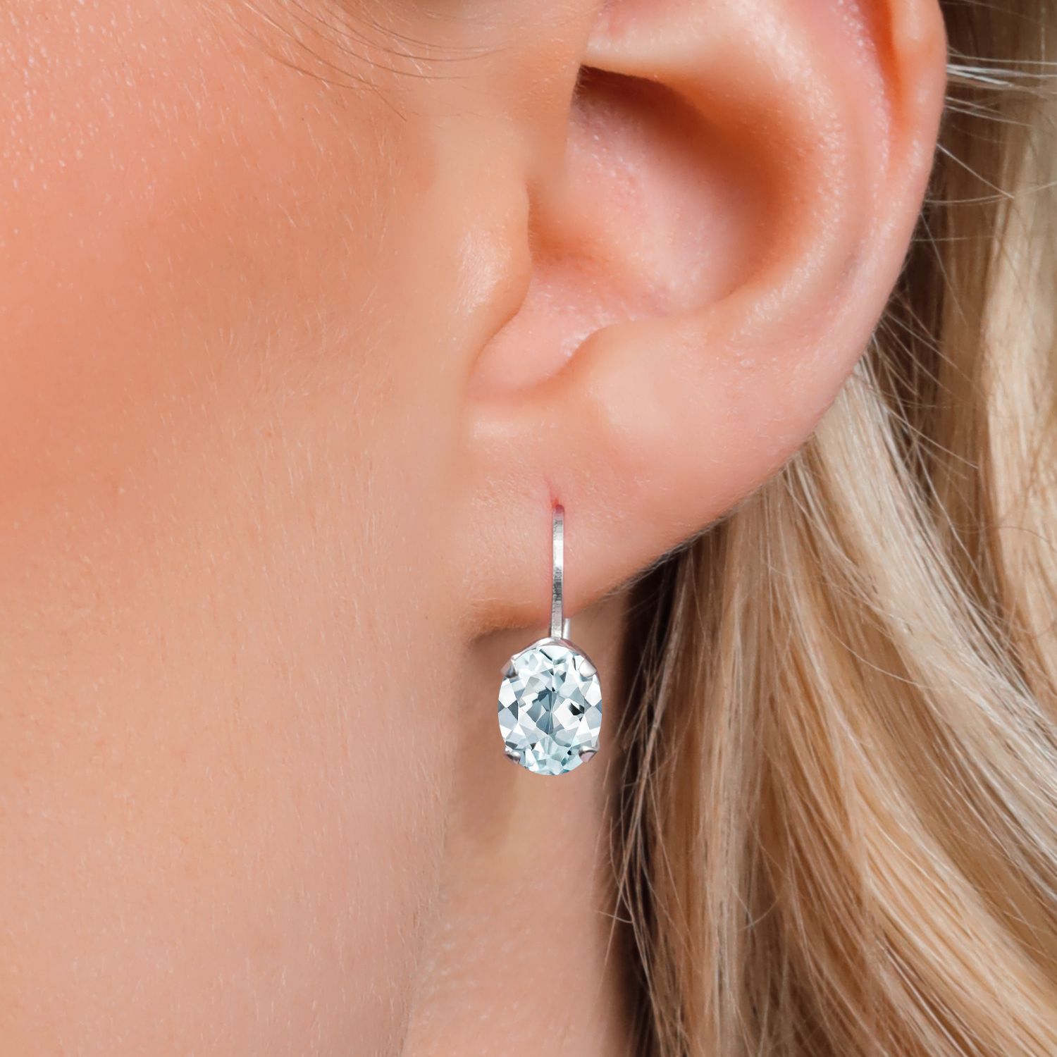 Gem Stone King 925 Sterling Silver Sky Blue Aquamarine Leverback Earrings for Women (2.40 Cttw, Gemstone March Birthstone, Oval 8X6mm)