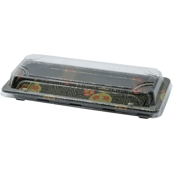 EcoQuality Black Sushi Trays with Lids 6.37 x 3.5 inch - Disposable Sushi Container Packaging with Cover, Carry Out, Takeout Boxes, Plastic to Go Containers Set, Entrees, Appetizers, BPA Free (50)