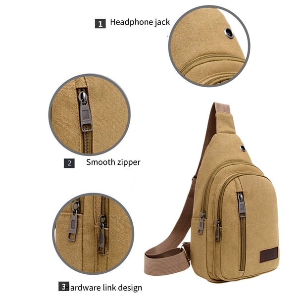 Canvas Sling Bag with Leather Zipper, 3-in-1 Crossbody Backpack Chest Bag XIAOLE Canvas Sling Bag Backpack, Thickened Three Zipper  main image 3