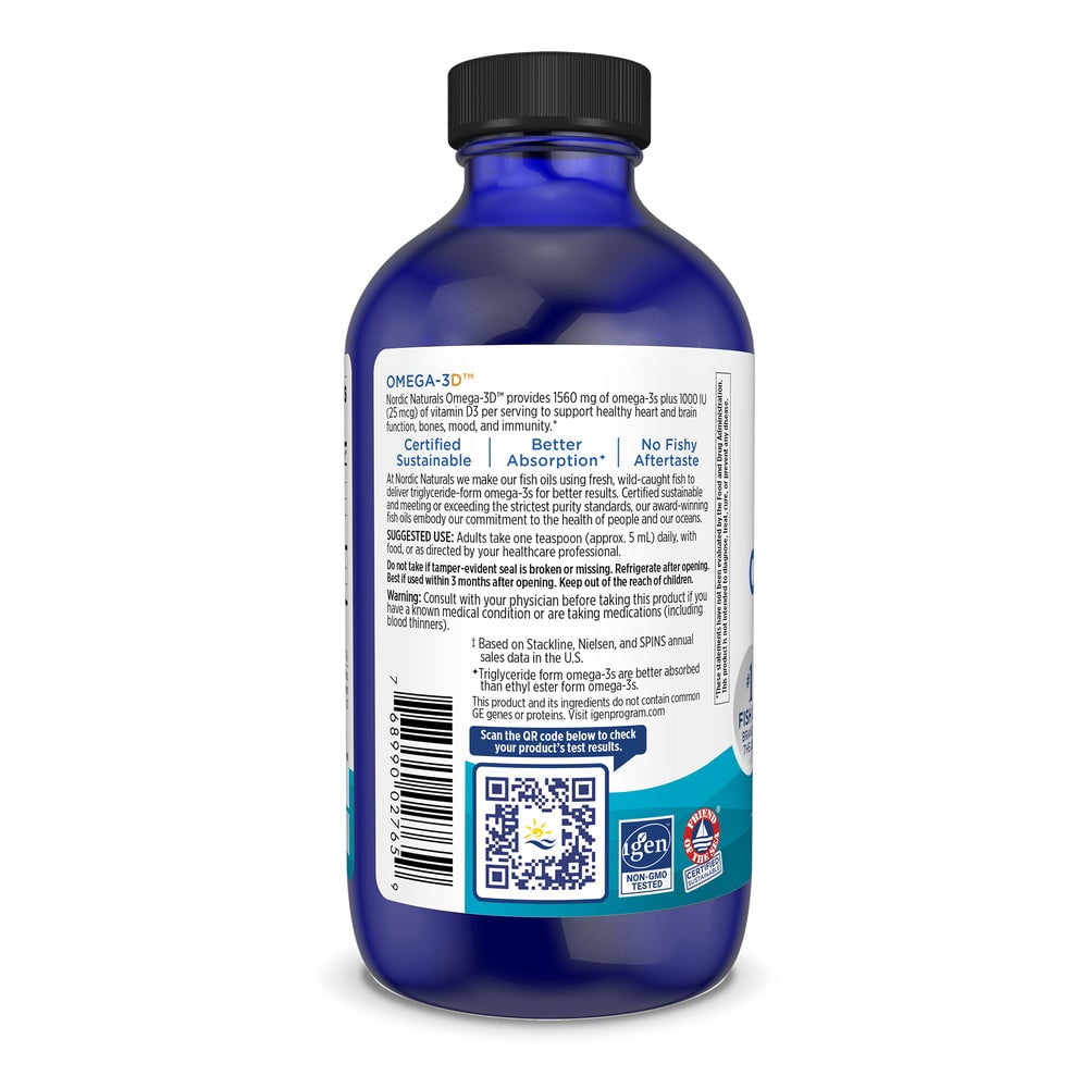 Nordic Naturals Omega-3D Liquid, Lemon, 1560 Mg, Immune Support, 8 Oz