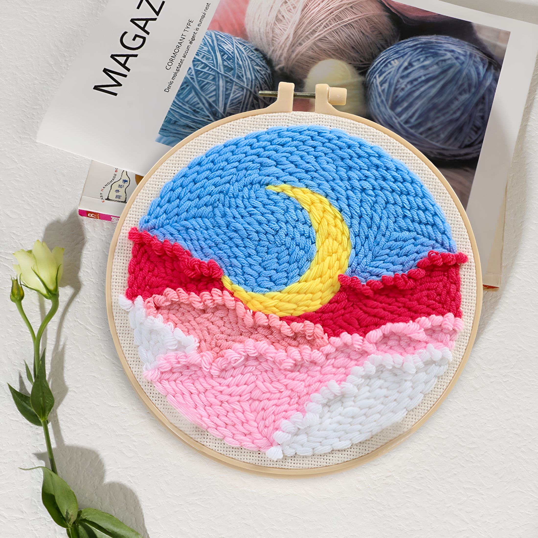 CCOCC 2026 New Diy Punch Needle Kits for Beginners Cartoon Daisy Flower with Hoop Embroidery Punch Needle Craft Set for Home Decor,Wall Art,Gift Crafting