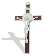 Deluxe Catholic Saint Benedict Wall Crucifix (Silver-Tone)