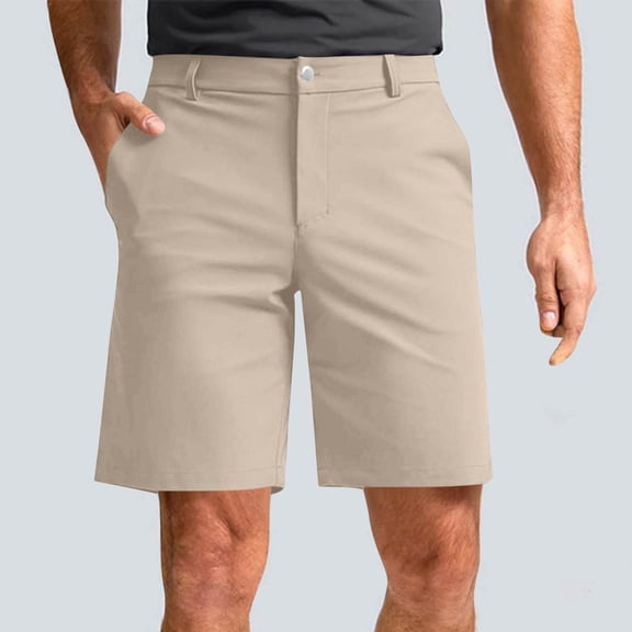 LEKWK Work Shorts for Men Dress Straight Leg office Golf Shorts with Pockets Casual Button Waist Outdoor Bermuda Shorts Loose Fit Holiday Bottoms Khaki S