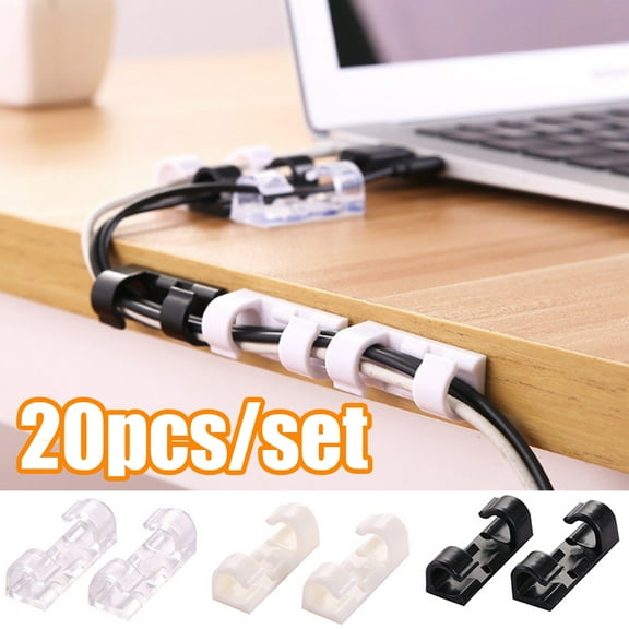 Travelwant 20Pcs Table Clips with Strong Self-Adhesive, Wire Holder Sticky Tidy and Organizer Drop Wire Holder Cord Management TV PC Wire Holder Sticky Tidy and Organizer Cord and Wires