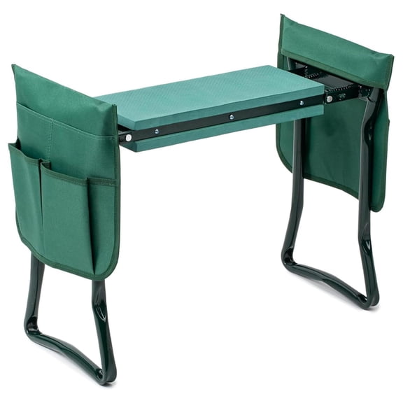Garden Kneeler and Seat with Sturdy Soft Foam Pad, Foldable Kneeling , 2 Tool Pouches Included, for Camping, Gardening, Fishing, Green