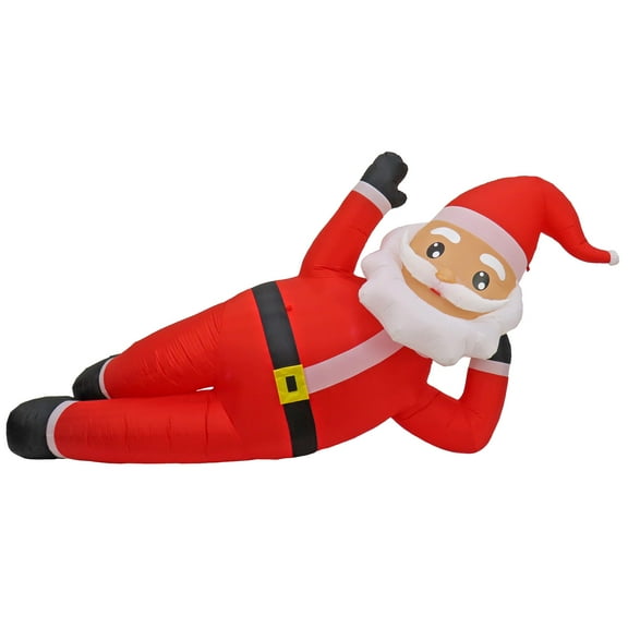 6 ft. Pre-Lit Inflatable Santa Relaxing, 5 Warm White LED Lights, Self Inflates, Ground Stakes